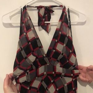 Betsey Johnson Black Label NY Vintage Silk Diamond Print Halter Size Small